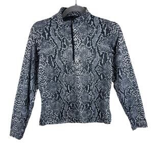 NILS Brooklyn‎ Black White Snakeskin 1/2 Zip T-Neck Athleisure Top Made in USA L